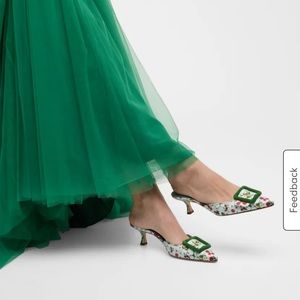 Manolo Buckle Flast Mules Yellow Silk 327516